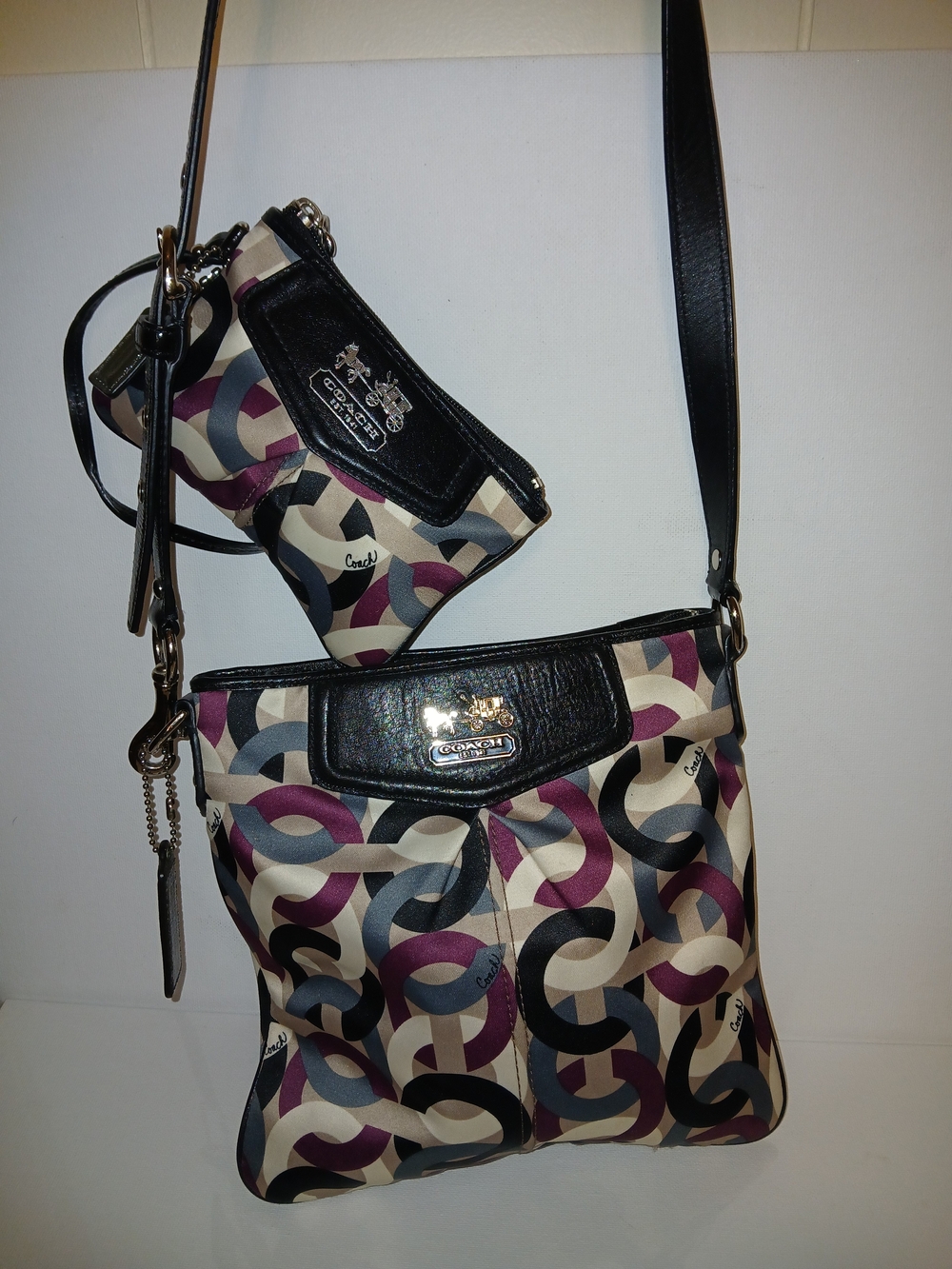 Coach Multicolor Chain-Link Print Crossbody Bag with Black Trim